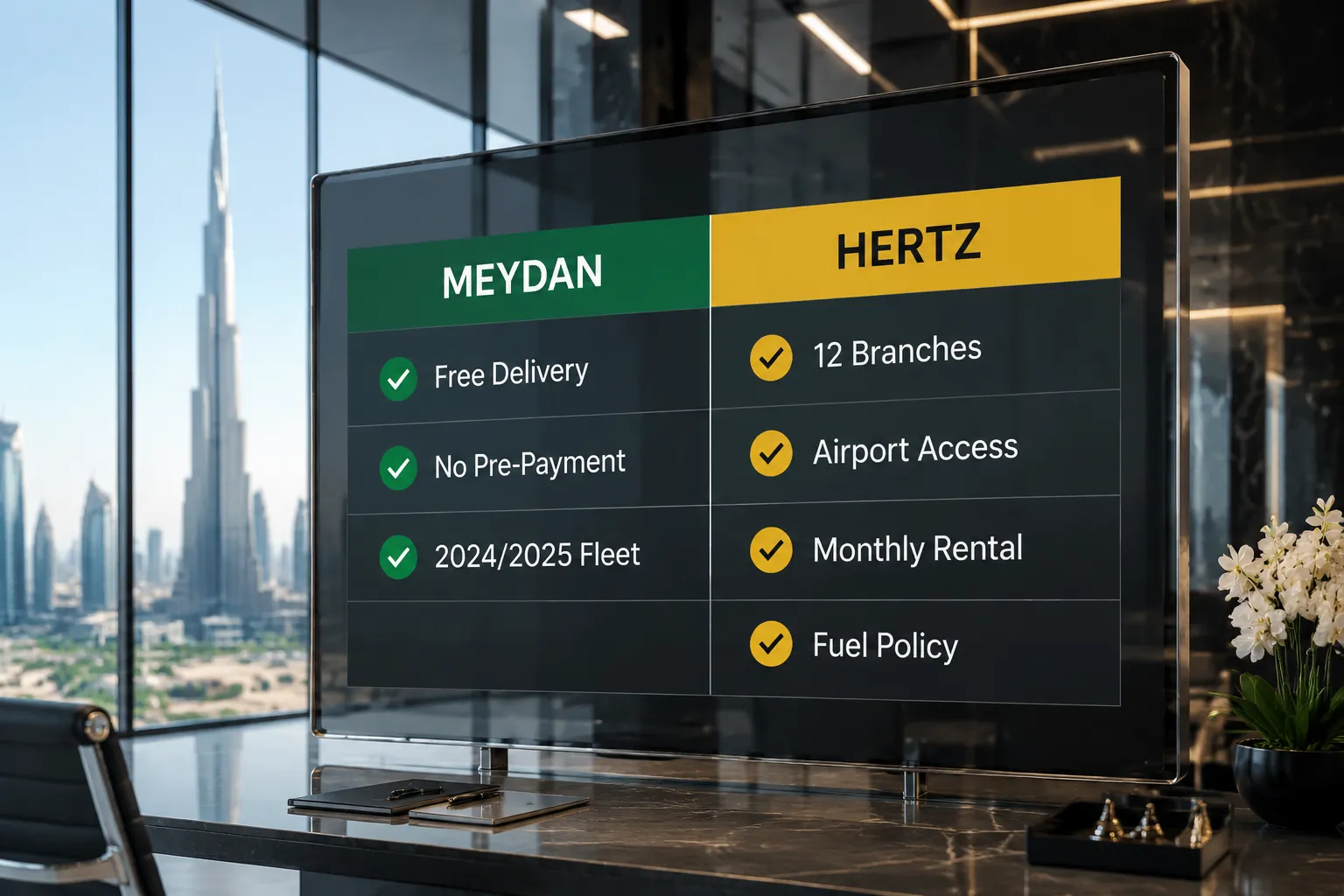 Meydan Car Rental vs Hertz Dubai
