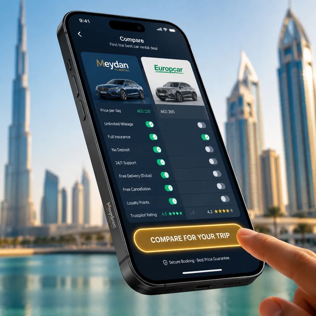 Meydan Car Rental vs Europcar Dubai