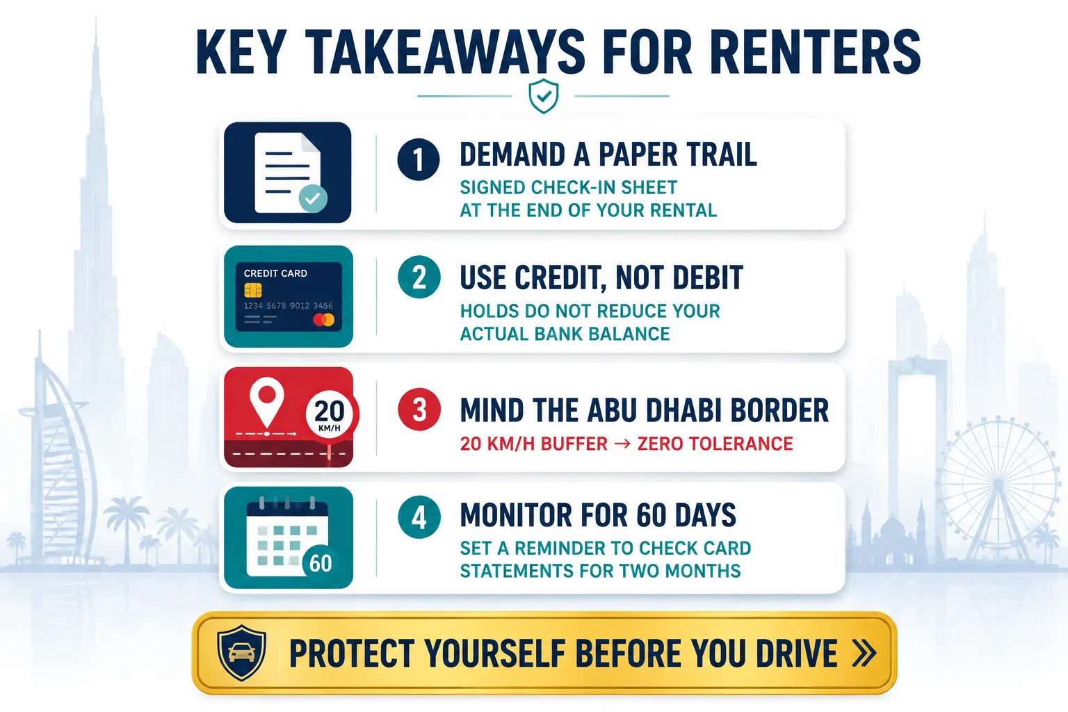 Key takeaways for avoiding rental car fines and unexpected charges in Dubai