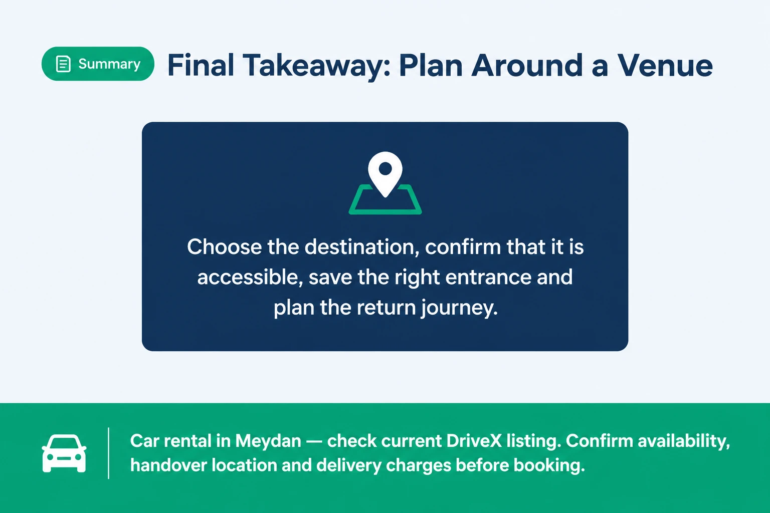 Plan your Meydan Dubai visit around the exact venue and transport route