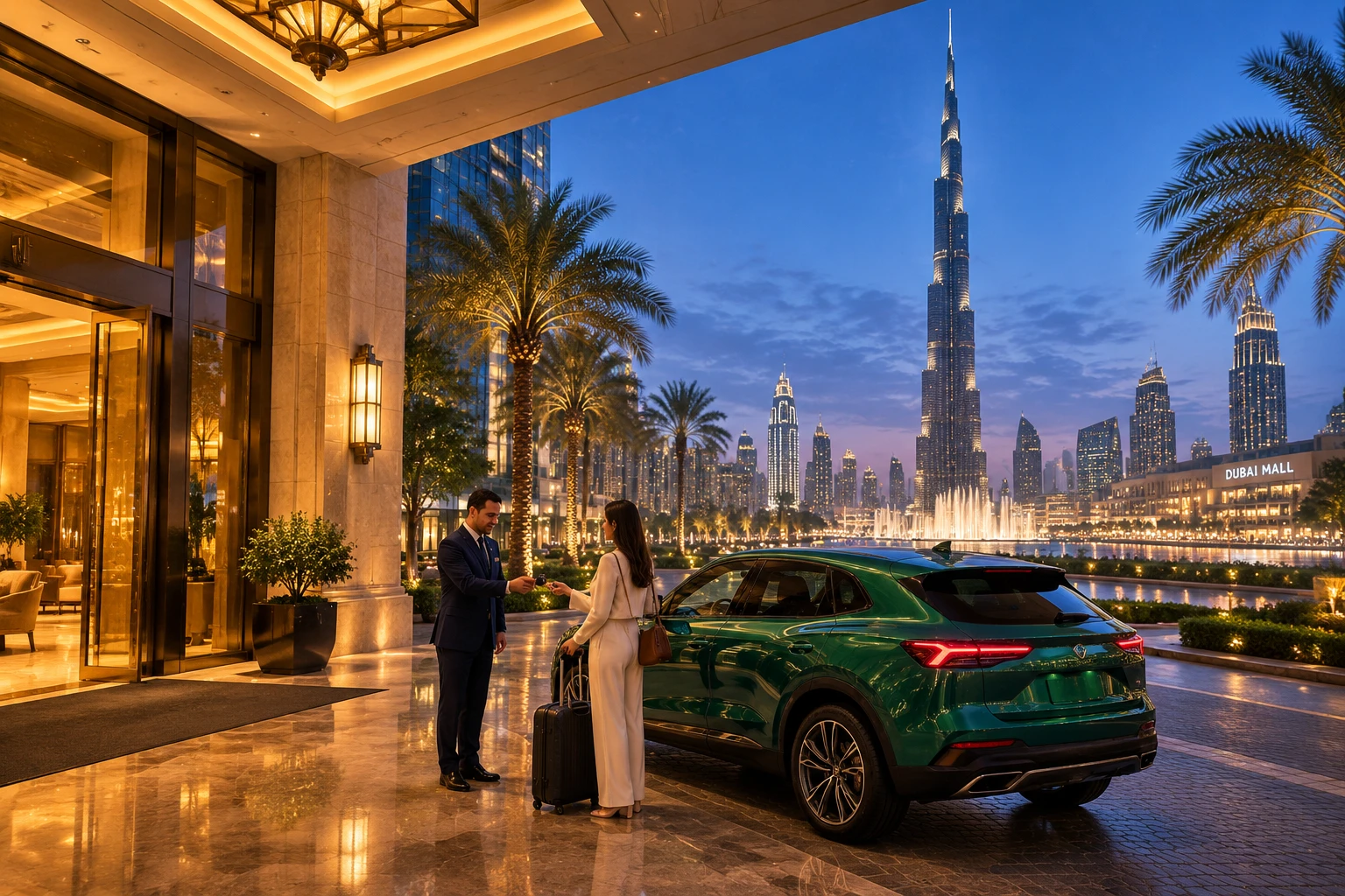 Car rental delivery at hotel entrance on Mohammed Bin Rashid Boulevard Downtown Dubai