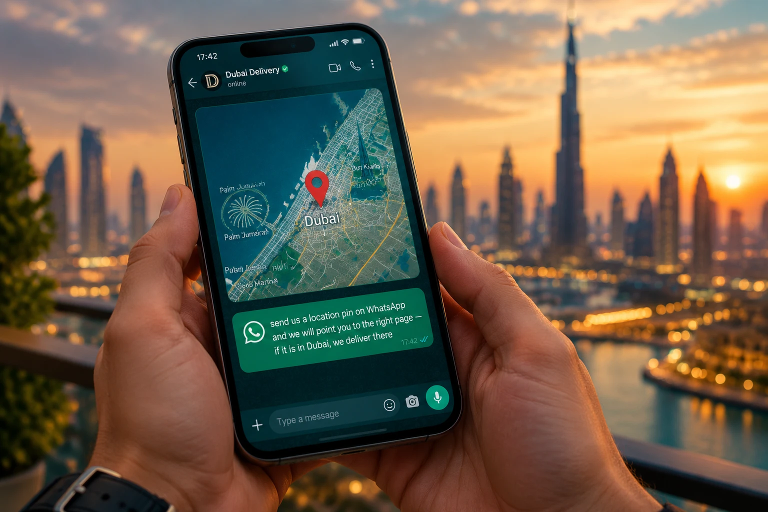 Send your Dubai location pin on WhatsApp for immediate delivery