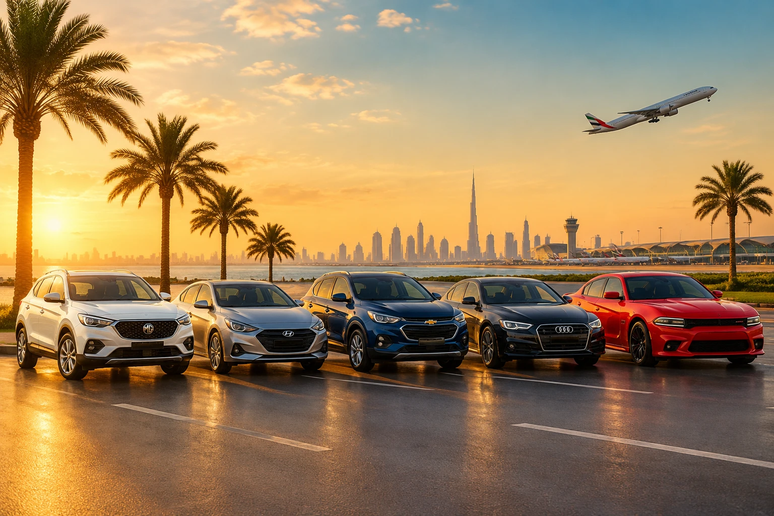 Popular car rental fleet line for Dubai Airport - Meydan Car Rental