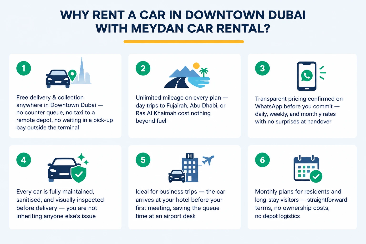 Why Rent a Car in Downtown Dubai with Meydan Car Rental - Key Advantages