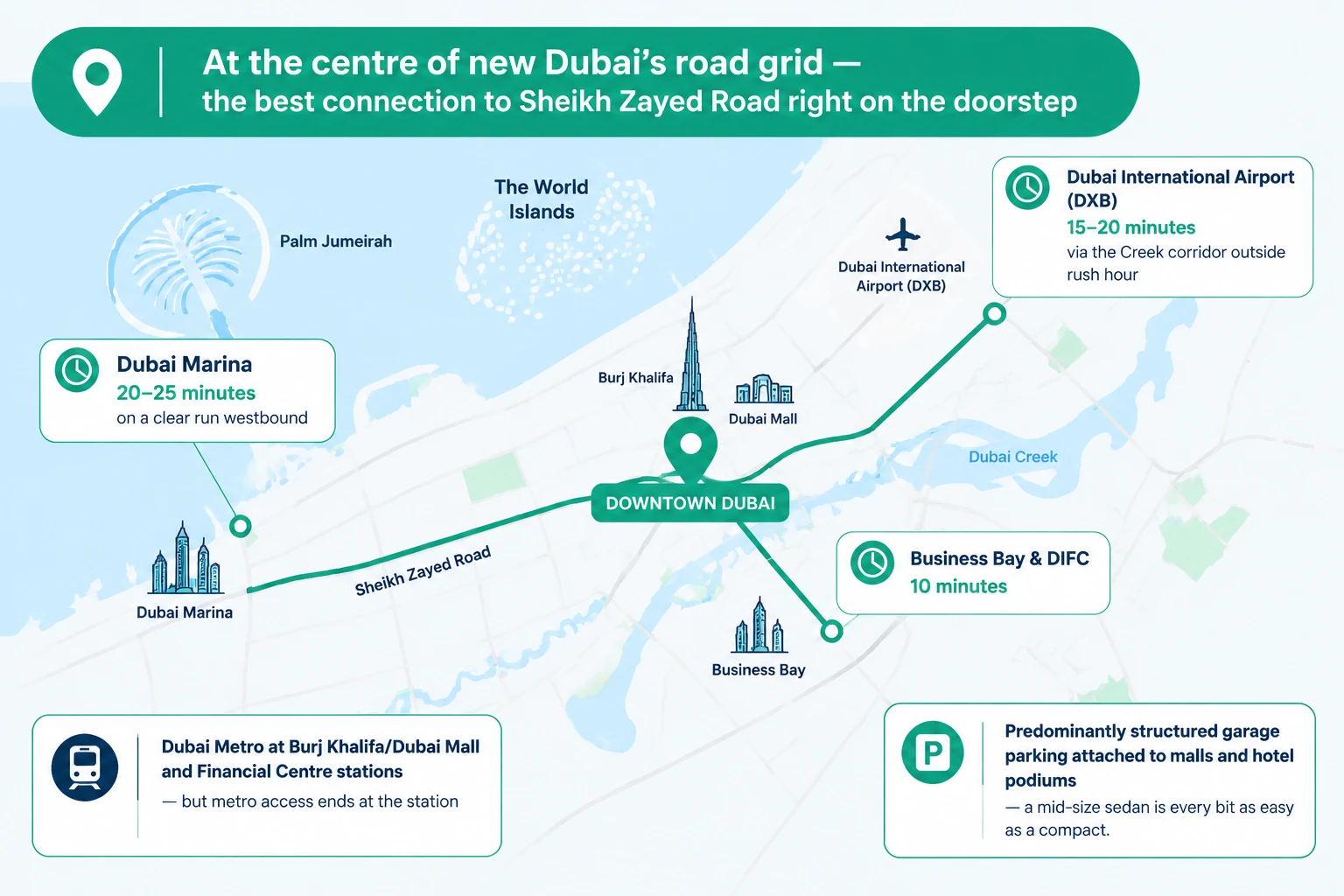 Getting Around from Downtown Dubai Drive Time Map